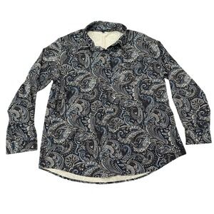 Paisley Print Button Down Shirt Long Sleeve Women's XL Blue White Black